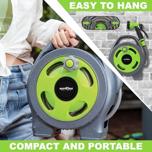 Neptune Simplify Farming Mini Garden Hose Reel Portable and Wall Mounted | 10M Heavy Duty Hose |Versatile 7-in-1 Spray Nozzle with Hose Connector | Ideal for Car Wash, Lawn Care & Household Watering - Image 3