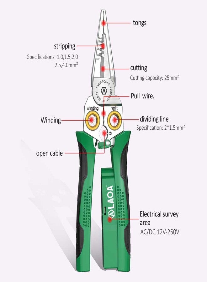 LAOA Wire Strippers Electricity Measurement Function, 8in1 Wire Stripping Pliers for Cutting and Pulling Wires,Cable Scissors for Stripping,Cutting,Splitting,Winding,Pulling,Clamping - Image 3
