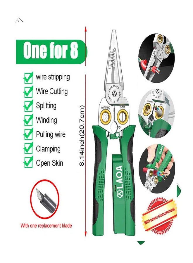 LAOA Wire Strippers Electricity Measurement Function, 8in1 Wire Stripping Pliers for Cutting and Pulling Wires,Cable Scissors for Stripping,Cutting,Splitting,Winding,Pulling,Clamping - Image 2