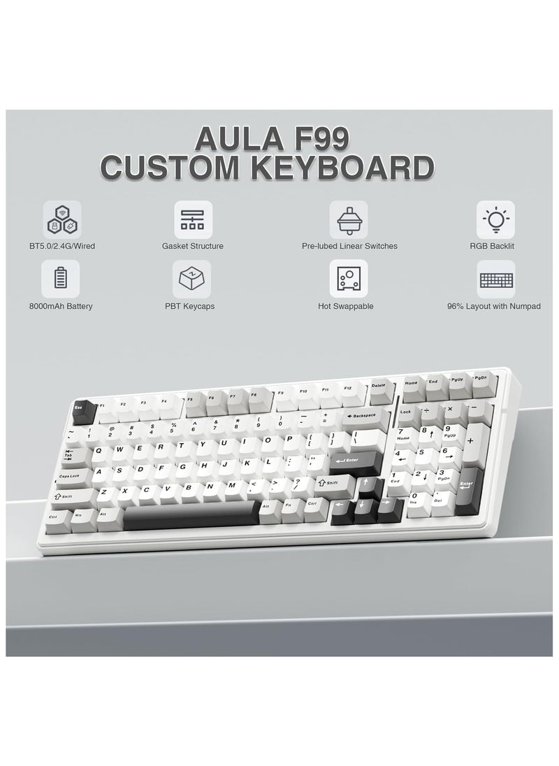 AULA - AULA F99 Wireless Mechanical Keyboard,Tri-Mode BT5.0/2.4GHz/USB-C Hot Swappable Custom Keyboard,Pre-lubed Linear Switches,Gasket Structure,RGB Backlit Gaming Keyboard for PC/Tablet/PS/Xbox (Nimbus Switch V3) - Image 1