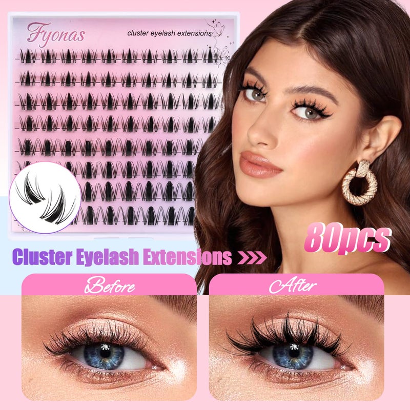 Fyonas Manga Lash Clusters Spiky Eyelash Clusters C Curl Cluster Eyelash Extensions 10-16mm Anime Individual Lashes Wet Look Lashes Clusters with Clear Thin Band (Fairy) - Image 3