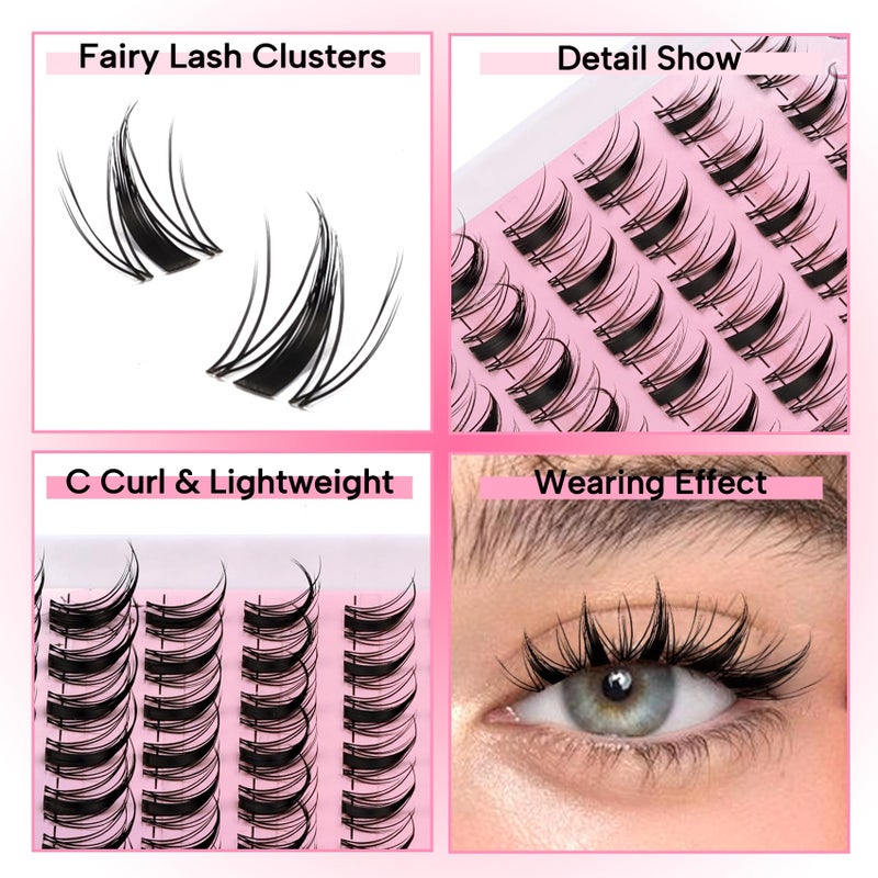 Fyonas Manga Lash Clusters Spiky Eyelash Clusters C Curl Cluster Eyelash Extensions 10-16mm Anime Individual Lashes Wet Look Lashes Clusters with Clear Thin Band (Fairy) - Image 2