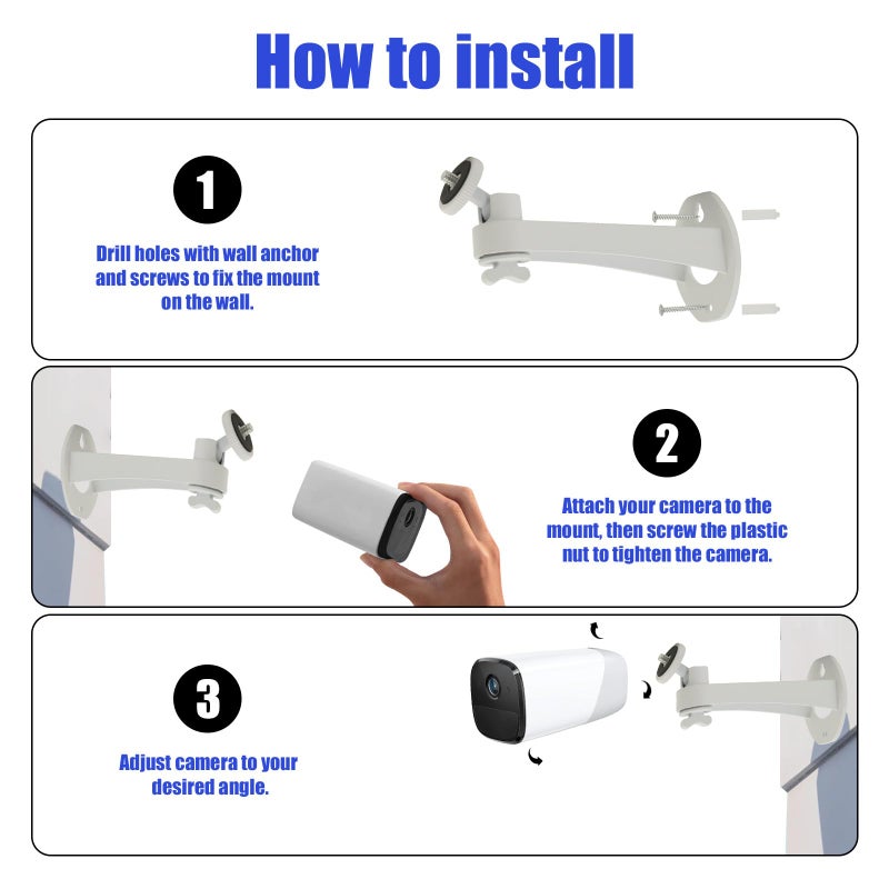 Buwesru 3Pack Extremely Long 6 in Camera Mount for eufyCam 2C/2C Pro, 3C/S300, for Ring Camera, for SoloCam S220/C210, Adjustable Wall Mount Brackets Indoor/Outdoor, Aluminum Alloy Rust-Proof and Durable - Image 5
