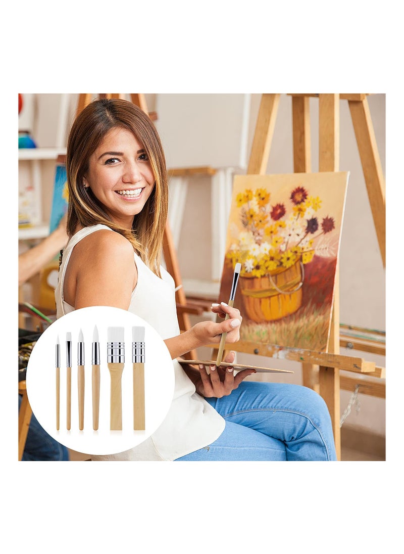 SYOSI Wooden Paint Brush Set 6 Pieces Paintbrushes for Painting Brushes Kit Artist Paintbrushes for Oil Watercolor Canvas Boards Rock Body Face  - Image 4