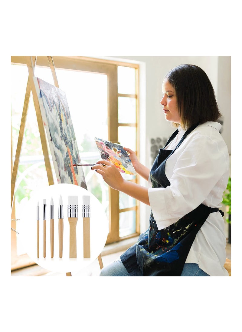 SYOSI Wooden Paint Brush Set 6 Pieces Paintbrushes for Painting Brushes Kit Artist Paintbrushes for Oil Watercolor Canvas Boards Rock Body Face  - Image 3