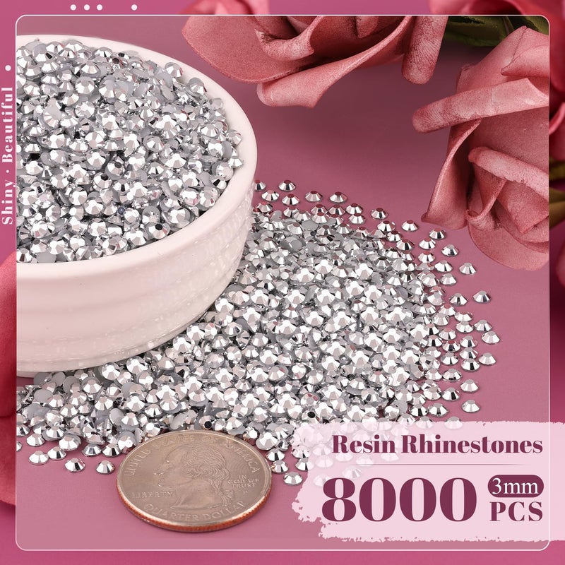 BELLEBOOST 8000PCS 3mm Resin Rhinestones Bulk for Crafting (Silver), Flatback Bedazzling Crystals for Crafts DIY Nail Decoration, Gems Charms for Tumbler Shoes Clothing Fabric with Pickup Pen and Tweezers - Image 2