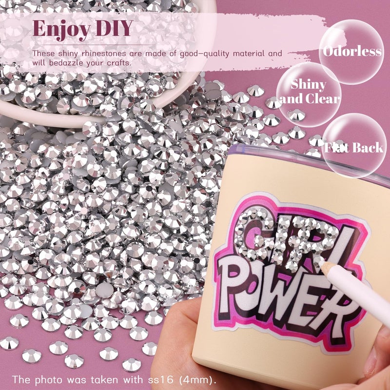 BELLEBOOST 8000PCS 3mm Resin Rhinestones Bulk for Crafting (Silver), Flatback Bedazzling Crystals for Crafts DIY Nail Decoration, Gems Charms for Tumbler Shoes Clothing Fabric with Pickup Pen and Tweezers - Image 4