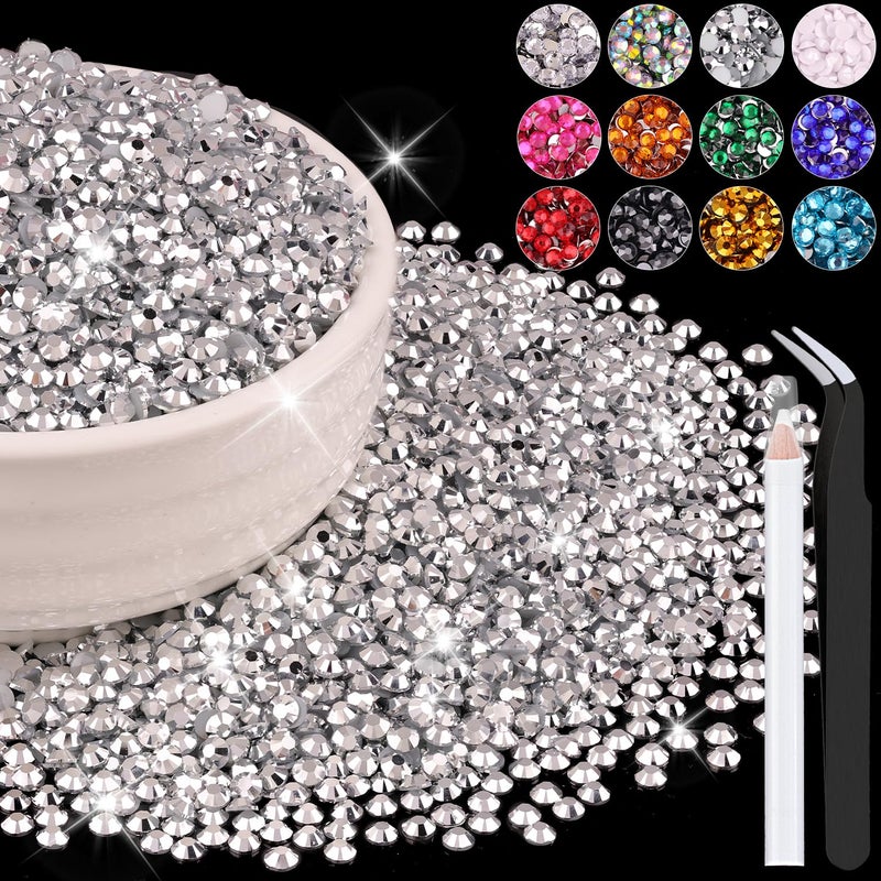 BELLEBOOST 8000PCS 3mm Resin Rhinestones Bulk for Crafting (Silver), Flatback Bedazzling Crystals for Crafts DIY Nail Decoration, Gems Charms for Tumbler Shoes Clothing Fabric with Pickup Pen and Tweezers - Image 1