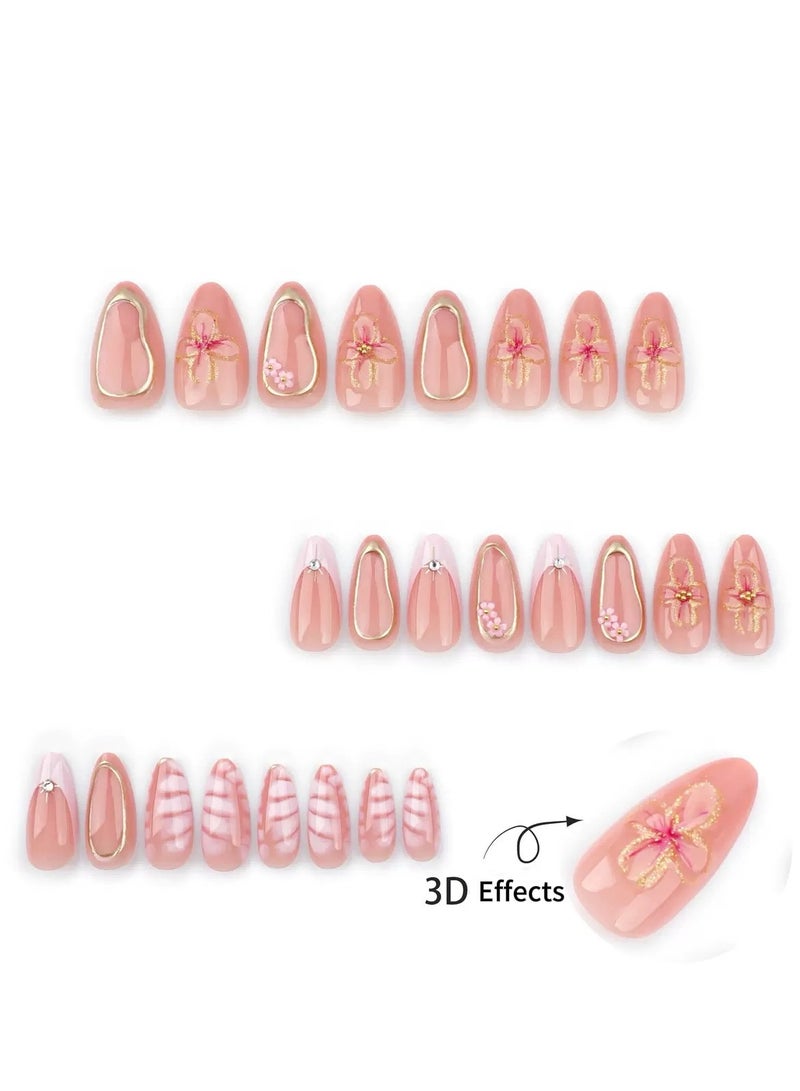 جوسكوين أظافر صناعية لاصقة 24 قطعة، تصميم أظافر جديد باللون الوردي بنمط التمساح الفرنسي، أطراف أظافر قابلة للإزالة ومخصصة، مزينة بزخارف لامعة وتصميم زهور ثلاثي الأبعاد، أظافر أكريليك صناعية مع مجموعة لاصقة. - Image 5