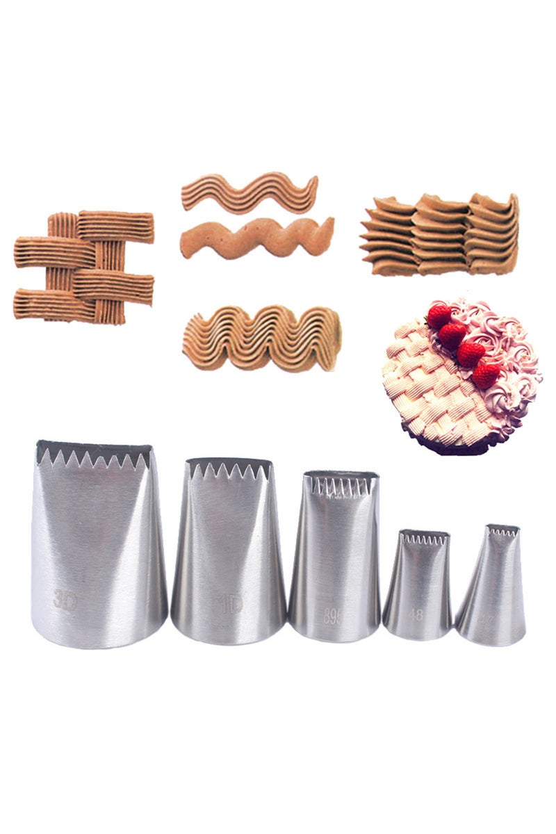 إيروريكس مجموعة من 5 قطع من فوهات تزيين الكيك بنمط سلة منسوجة، قوالب تزيين الحلويات والمعجنات... - Image 1