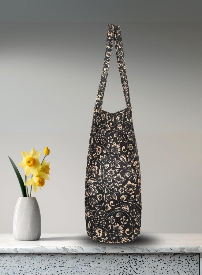 LIKE STYLE Women’s Tote Bag | Ethnic Print Canvas Handbag with Zipper Closure & Spacious Compartments (Black) - Image 5