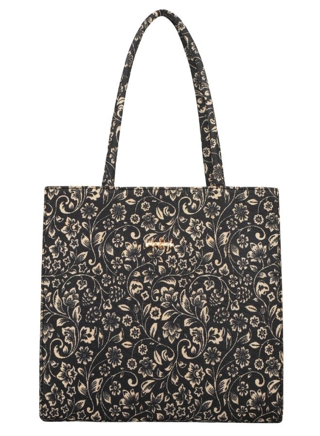 LIKE STYLE Women’s Tote Bag | Ethnic Print Canvas Handbag with Zipper Closure & Spacious Compartments (Black) - Image 1