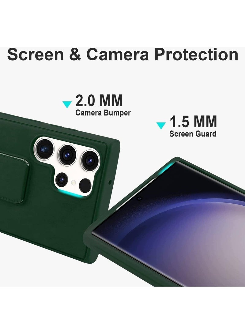 Samsung Galaxy S25 Ultra Case Cover Magnetic Car Mount Kickstand & Holder Premium Silicone Vertical & Horizontal Hand Strap and Grip with Multi Stand Case for Samsung Galaxy S25 Ultra 5G Green - Image 3