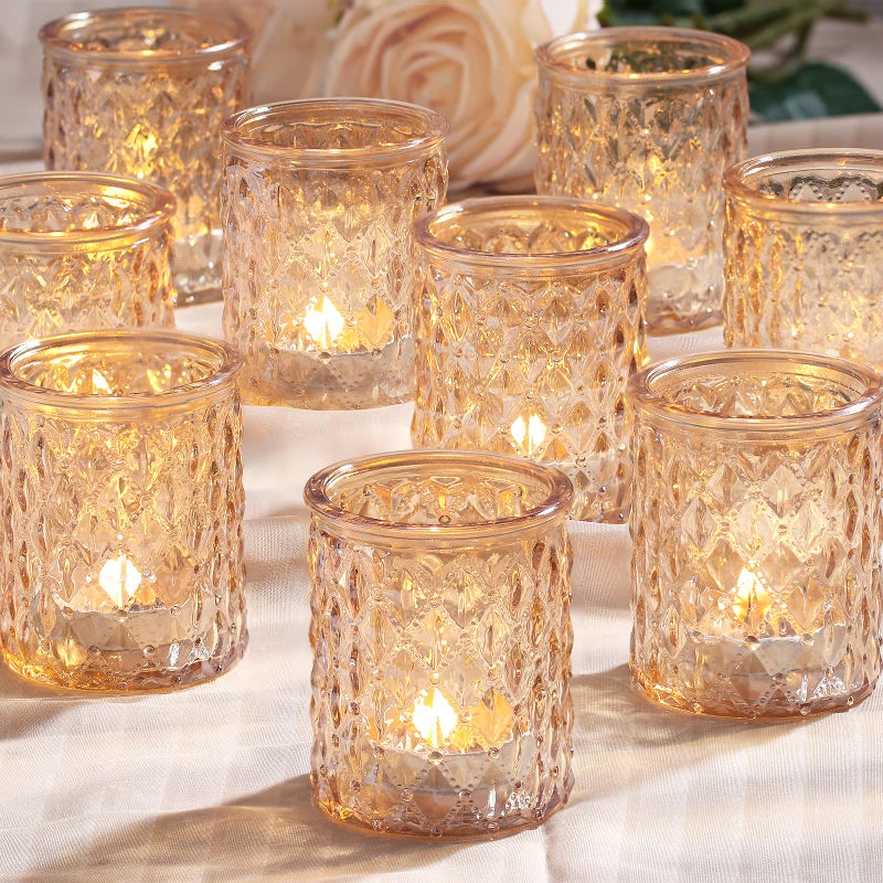 NITIME 12pcs Gold Votive Candle Holders Tealight Candle Holder for Table Centerpiece Glass Candle Holder for Wedding Table Decor Home Decor and Party Decor