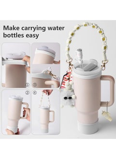 JOSQUEWNN Cup Accessory Kit For Stanley Quencher Including Water Bottle Handle Strap, Silicone Cup Sleeve, Lipstick Holder, Key Chain Charms, Handle Charms, And Straw Topper Accessories For 40oz/30oz  Cup  - Image 3