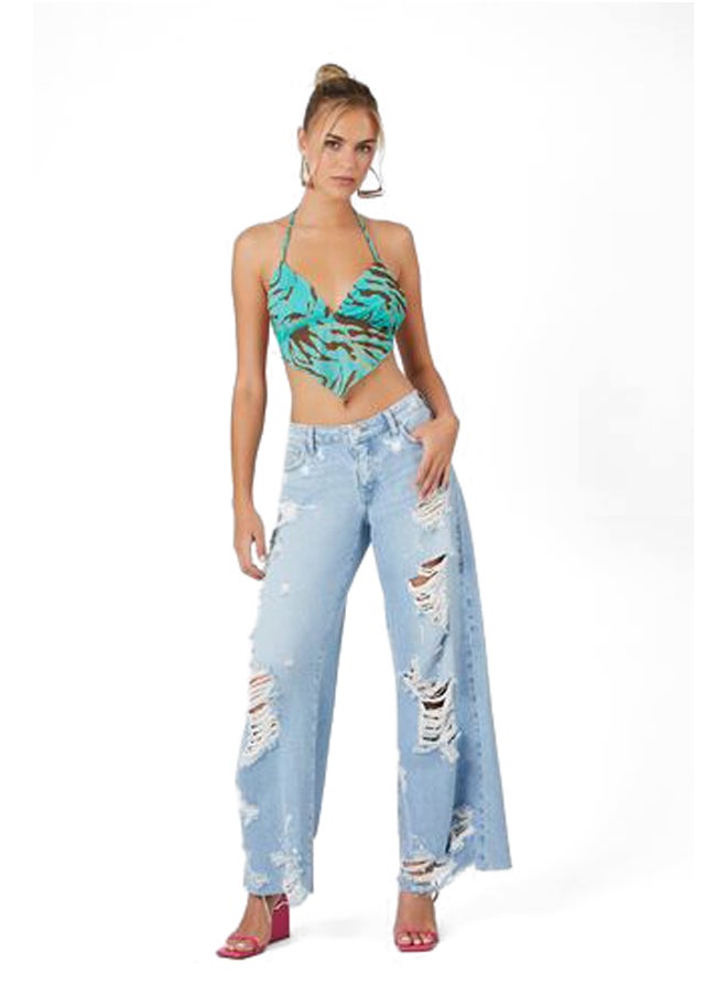 FOREVER 21 Zebra Print Mesh Halter Top  - Image 4