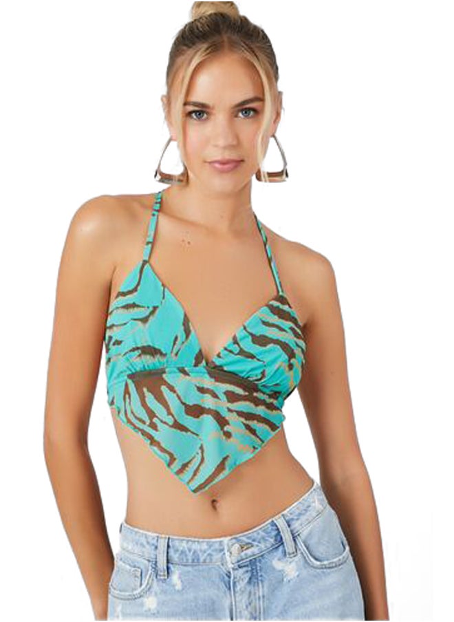 FOREVER 21 Zebra Print Mesh Halter Top  - Image 1