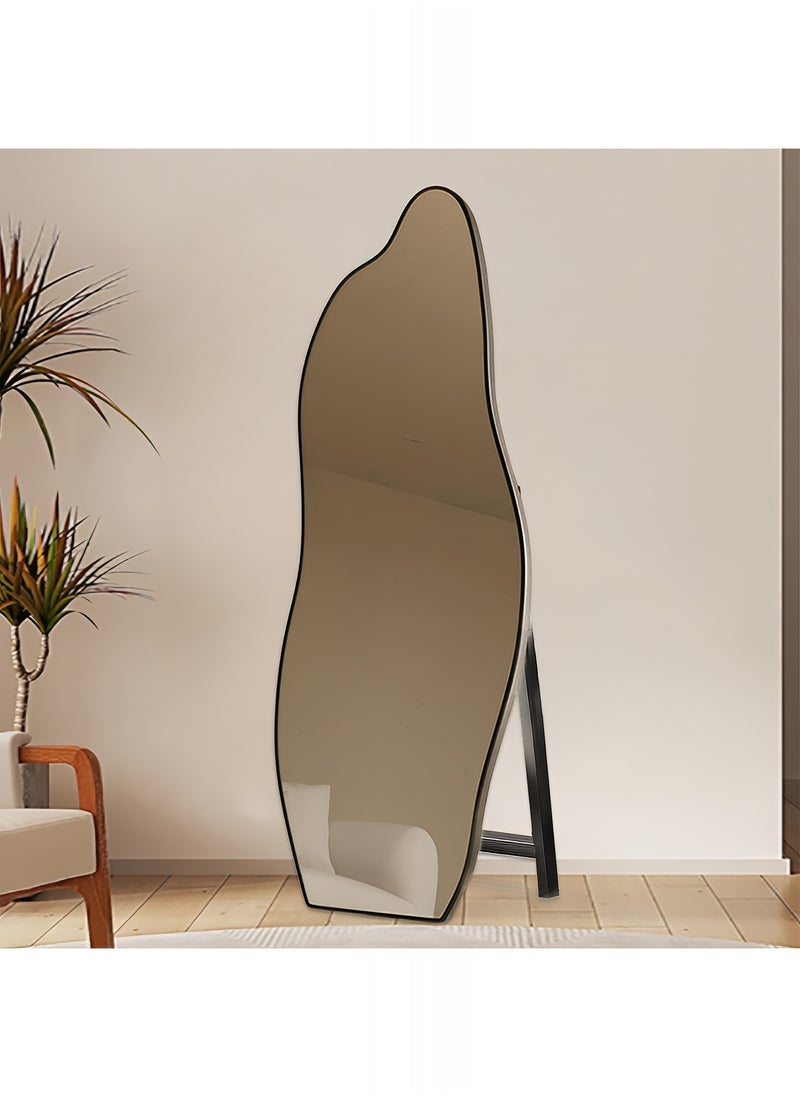 Taimi Wavy Full Length Mirror with Black Frame and Tempered Glass, Full Body Floor Mirror for Living Room, Bedroom, Entryway 165x60cm - Black  - Image 2