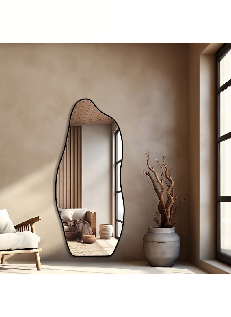 Taimi Wavy Full Length Mirror with Black Frame and Tempered Glass, Full Body Floor Mirror for Living Room, Bedroom, Entryway 165x60cm - Black  - Image 3