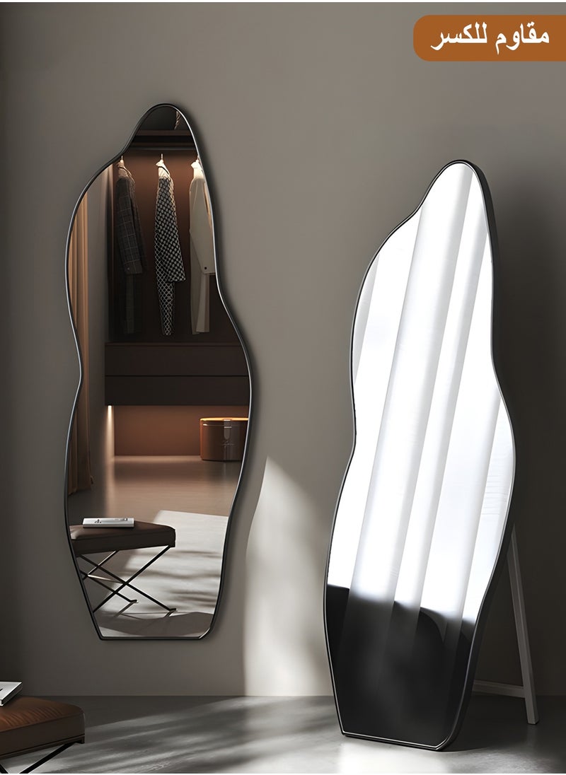 Taimi Wavy Full Length Mirror with Black Frame and Tempered Glass, Full Body Floor Mirror for Living Room, Bedroom, Entryway 165x60cm - Black  - Image 1