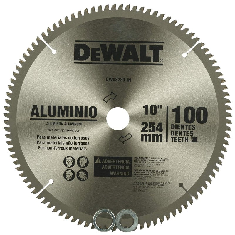 DEWALT DW03220 10" 100T Circular Saw Blade for cutting Aluminium - Image 1