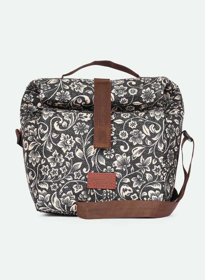 ZOUK FloMotif Floral Printed Multicolor Insulated Roll up Lunch Bag,Cotton,7 litres - Image 2