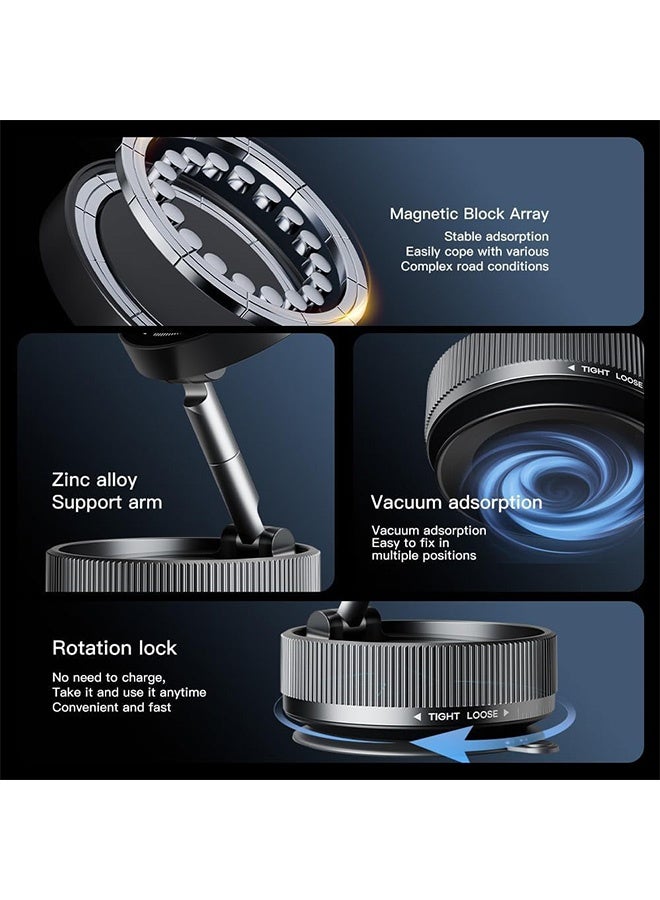 Gecomo Magnetic Phone Holder,  Adjustable Vacuum Magnetic Suction Phone Stand, 360° Rotatable Mount Foldable Strong Suction Cup Cell Phone Stand for Smooth Surface （Black） - Image 2