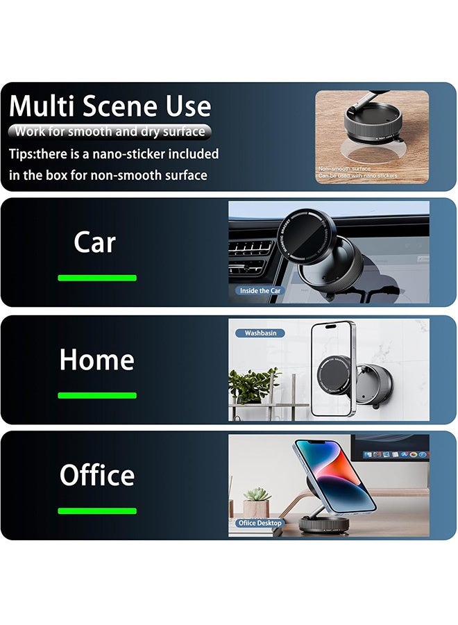 Gecomo Magnetic Phone Holder,  Adjustable Vacuum Magnetic Suction Phone Stand, 360° Rotatable Mount Foldable Strong Suction Cup Cell Phone Stand for Smooth Surface （Black） - Image 3