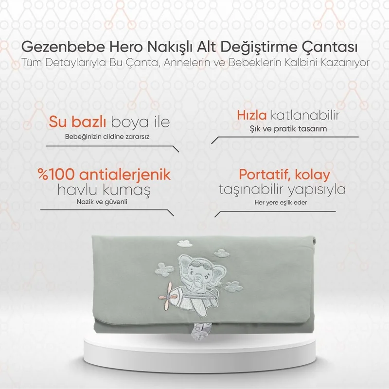 Gezenbebe Hero Embroidered Diaper Changing Bag Elephant