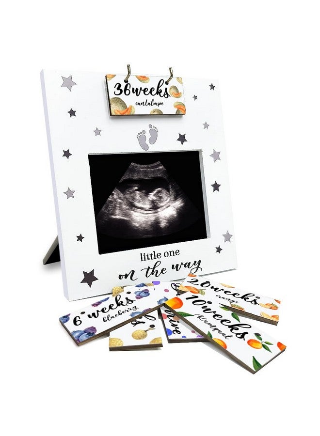 AHANDMAKER Sonogram Picture Frame, Ultrasound Picture Frame with Baby Countdown Weeks Sonogram Pregnancy Milestone Gifts for pecting Parents First Time Moms, Fruit Pattern Pregnancy Announcement - Image 1