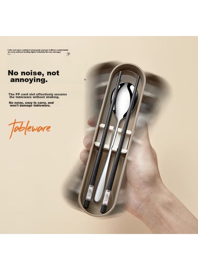 WORTHBUY Worthbuy 304 Stainless Steel Portable Cutlery Set With Chopsticks And Spoon, Student Tableware, Single-person Chopsticks And Spoon With Storage Box, Coffee Color - Image 4
