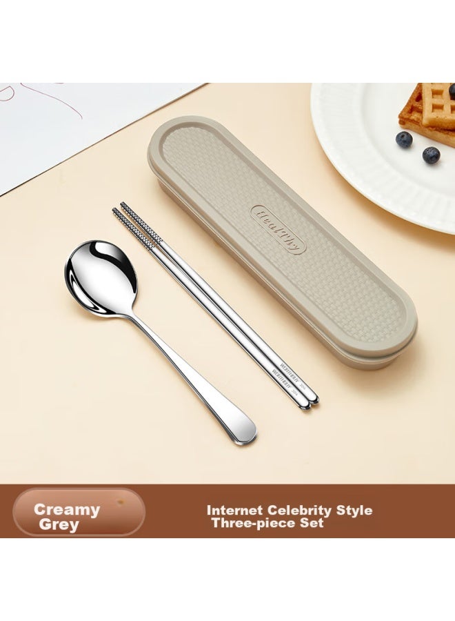 WORTHBUY Worthbuy 304 Stainless Steel Portable Cutlery Set With Chopsticks And Spoon, Student Tableware, Single-person Chopsticks And Spoon With Storage Box, Coffee Color - Image 1