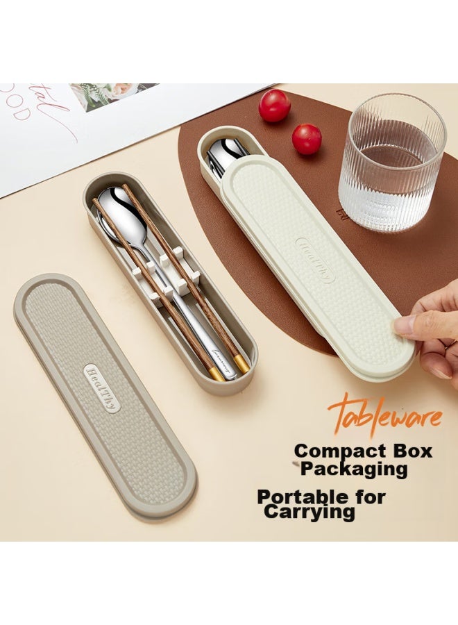 WORTHBUY Worthbuy 304 Stainless Steel Portable Cutlery Set With Chopsticks And Spoon, Student Tableware, Single-person Chopsticks And Spoon With Storage Box, Coffee Color - Image 2