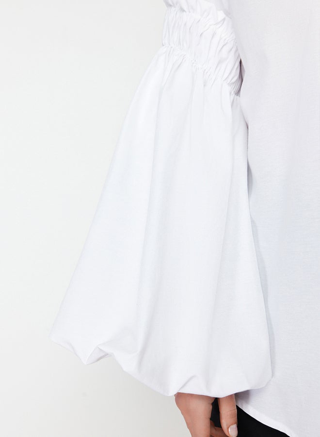 trendyol White Balloon Sleeve Cotton Woven Shirt - Image 4