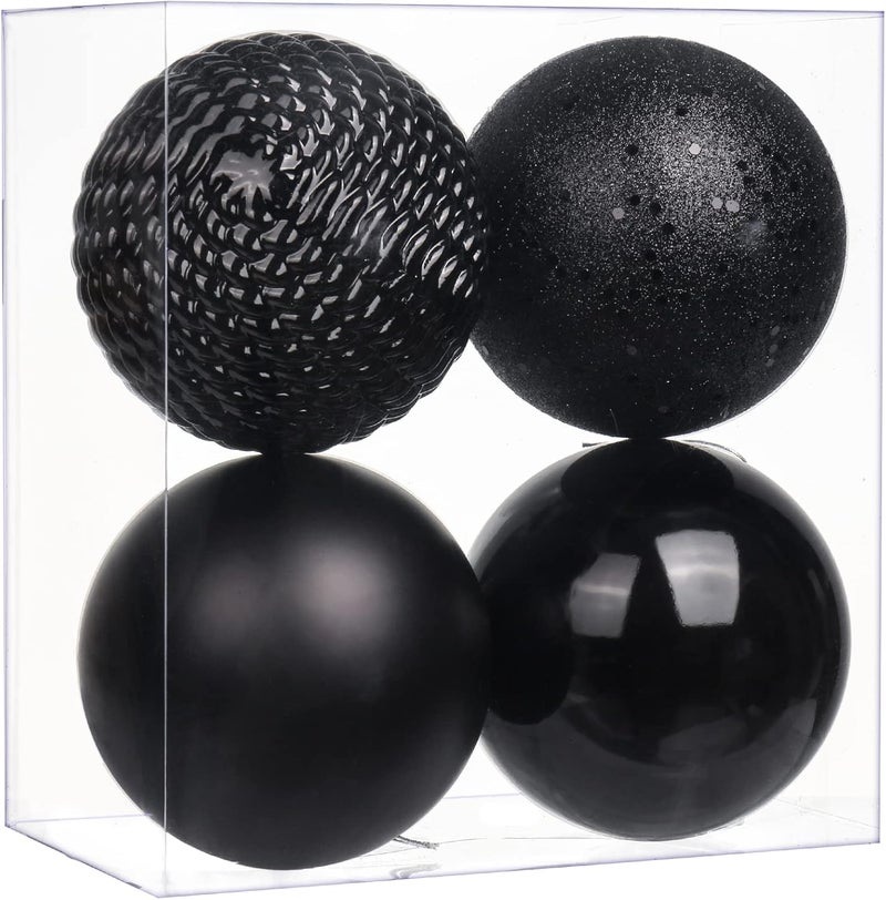 GnFlus Christmas Ornaments Balls 4.7" Large Christmas Decorations Xmas Tree Shatterproof Big Black Christmas Ball Ornaments with Hanging Loop for Wedding Holiday Halloween Party Indoor Outdoor Decor 4 Pcs - Image 1