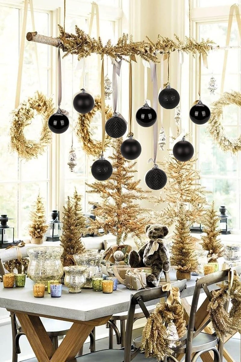 GnFlus Christmas Ornaments Balls 4.7" Large Christmas Decorations Xmas Tree Shatterproof Big Black Christmas Ball Ornaments with Hanging Loop for Wedding Holiday Halloween Party Indoor Outdoor Decor 4 Pcs - Image 3