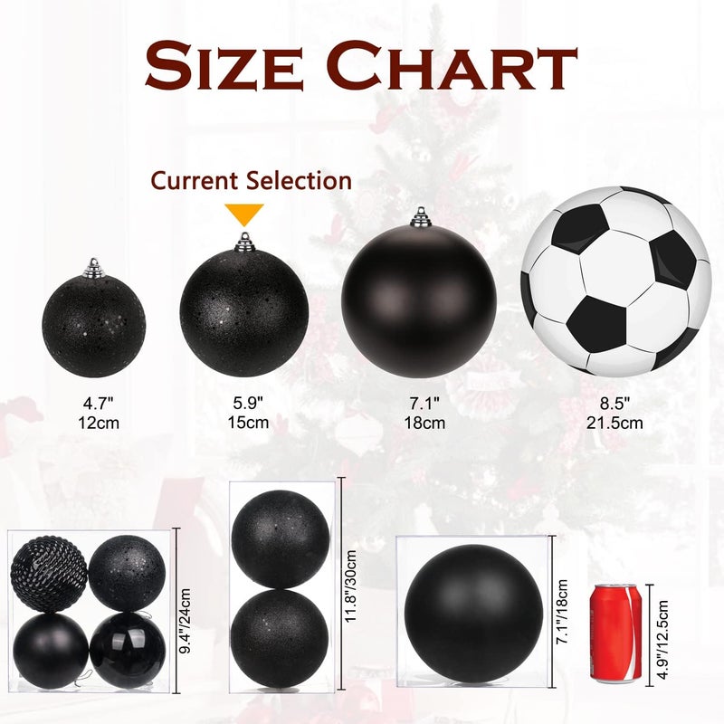 GnFlus Christmas Ornaments Balls 4.7" Large Christmas Decorations Xmas Tree Shatterproof Big Black Christmas Ball Ornaments with Hanging Loop for Wedding Holiday Halloween Party Indoor Outdoor Decor 4 Pcs - Image 5