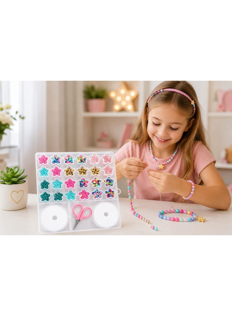 DIY Jewelry Making Beads Kit - Complete Set with Assorted Colorful Beads, Elastic String, and Scissors - Perfect for DIY Crafts, Bracelets, Necklaces, and Kids' Creative Projects. - Image 1