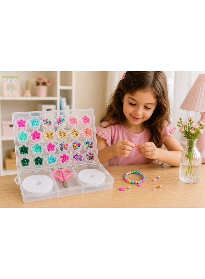 DIY Jewelry Making Beads Kit - Complete Set with Assorted Colorful Beads, Elastic String, and Scissors - Perfect for DIY Crafts, Bracelets, Necklaces, and Kids' Creative Projects. - Image 4