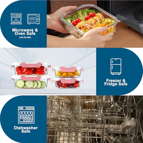 BAYZZ 10 Pack Glass Meal Prep Containers, Glass Food Storage Containers with Lids, Airtight Lunch Box, Freezer,Oven,Microwave and Dishwasher Safe,Pink - Image 3