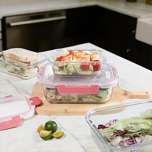 BAYZZ 10 Pack Glass Meal Prep Containers, Glass Food Storage Containers with Lids, Airtight Lunch Box, Freezer,Oven,Microwave and Dishwasher Safe,Pink - Image 5