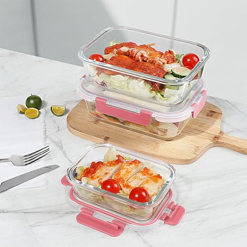 BAYZZ 10 Pack Glass Meal Prep Containers, Glass Food Storage Containers with Lids, Airtight Lunch Box, Freezer,Oven,Microwave and Dishwasher Safe,Pink - Image 4