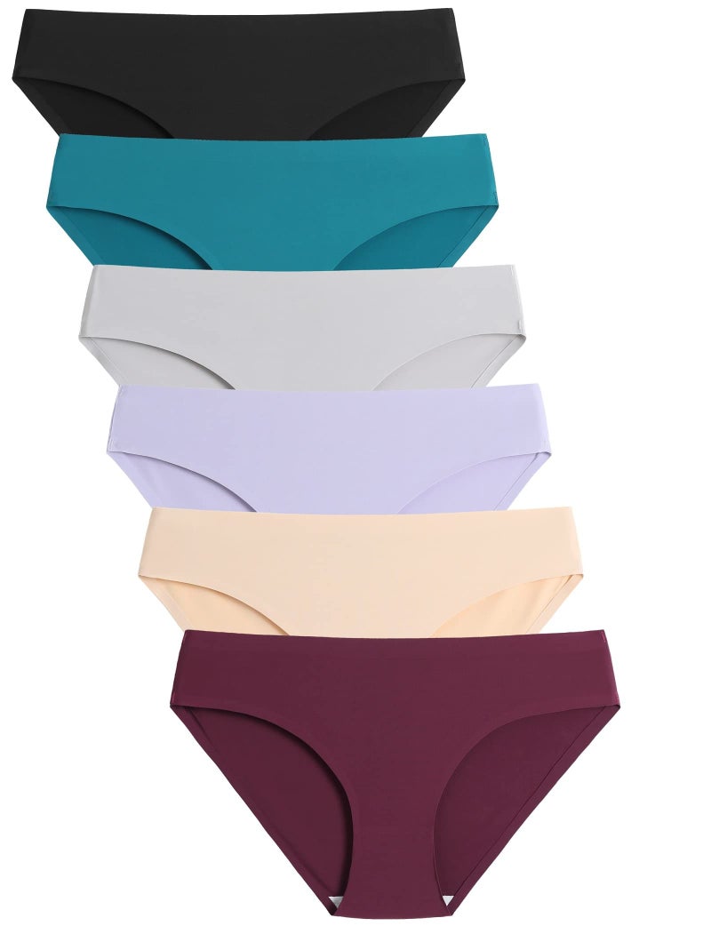 Caterlove Women's Seamless Underwear No Show Stretch Bikini Panties Silky Invisible Hipster 6 Pack (C, Small) - Image 1