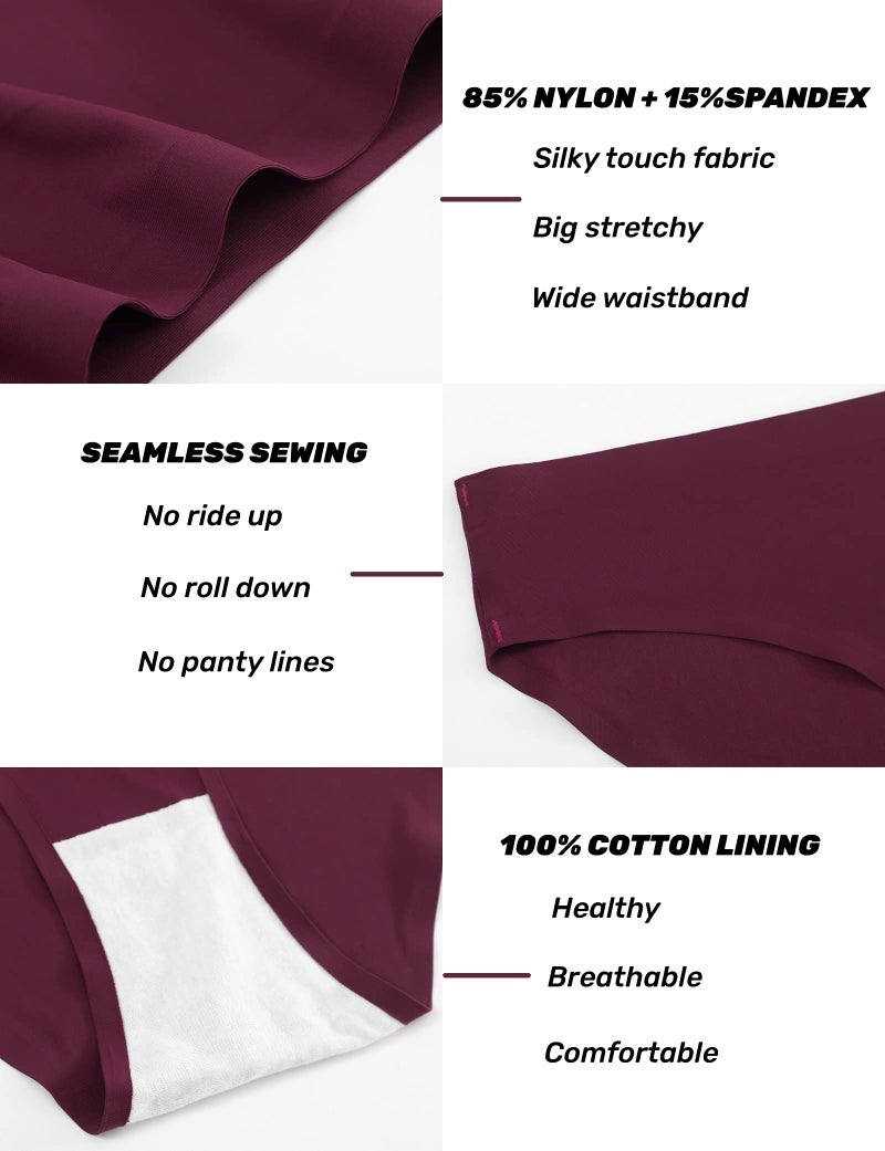Caterlove Women's Seamless Underwear No Show Stretch Bikini Panties Silky Invisible Hipster 6 Pack (C, Small) - Image 5