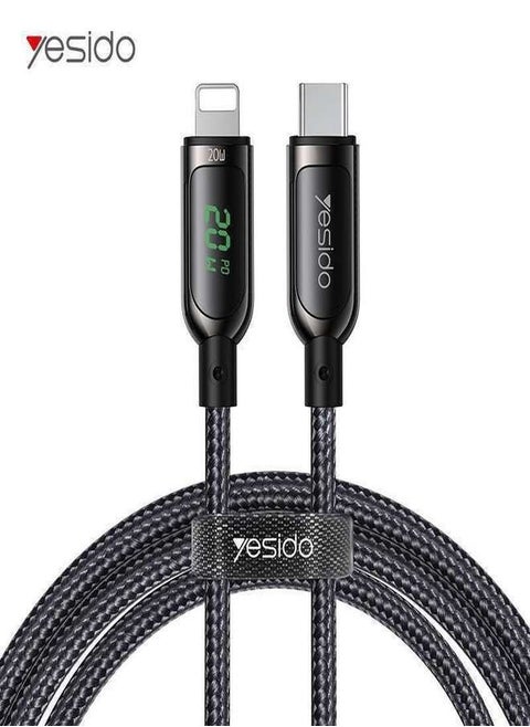 CA86 20W Fast Charging Led Digital Display Nylon Braided Zinc Alloy Type-C To Lightning Data Cable