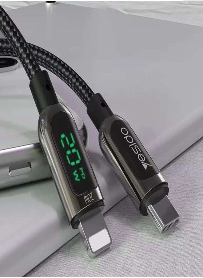 CA86 20W Fast Charging Led Digital Display Nylon Braided Zinc Alloy Type-C To Lightning Data Cable
