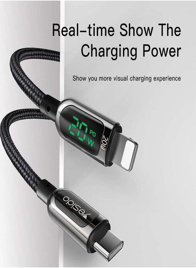 CA86 20W Fast Charging Led Digital Display Nylon Braided Zinc Alloy Type-C To Lightning Data Cable