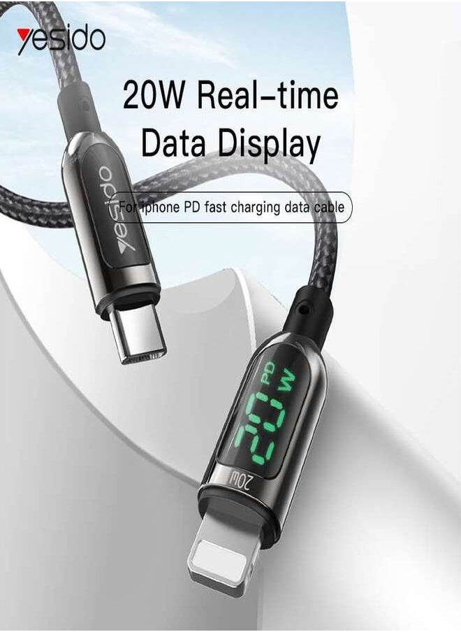 CA86 20W Fast Charging Led Digital Display Nylon Braided Zinc Alloy Type-C To Lightning Data Cable