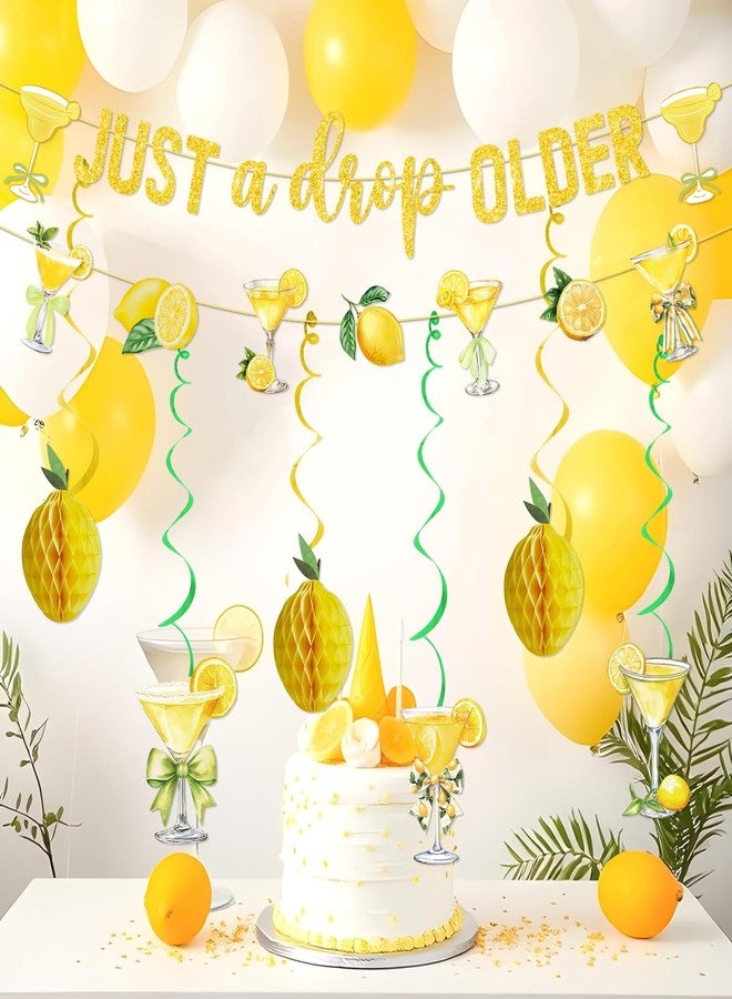 MZ.ogm Just A Drop Older Gold Glitter Banner with Hanging Swirls Lemon Party Decorations Lemon Themed Party Decor Lemon Birthday Decorations - Image 4