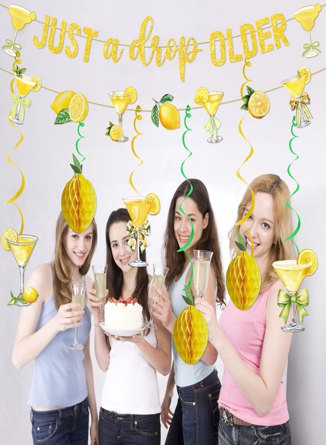 MZ.ogm Just A Drop Older Gold Glitter Banner with Hanging Swirls Lemon Party Decorations Lemon Themed Party Decor Lemon Birthday Decorations - Image 5